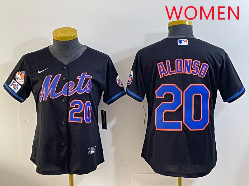 Women 2025 New York Mets #20 Alonso Black Game Nike MLB Jersey style 12->women mlb jersey->Women Jersey